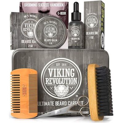 Viking Baardverzorgingsset voor heren – ultieme baardborstel van 100% varkenshaar, houten baardkam, baardbalsem, baardolie, snor en baardschaar Viking Baardverzorgingsset voor heren – ultieme baardborstel van 100% varkenshaar, houten baardkam, baardbalsem, baardolie, snor en baardschaar