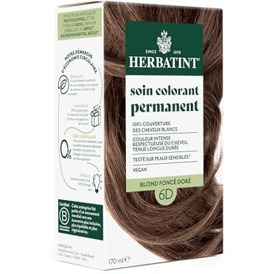 Herbatint Permanente haarverf, 6D, donkerblond, goud, 170 ml, ammoniakvrij, 100% dekking van wit haar, dermatologisch getest voor de gevoelige huid, 8 biologische plantenextracten Herbatint Permanente haarverf, 6D, donkerblond, goud, 170 ml, ammoniakvrij, 100% dekking van wit haar, dermatologisch getest voor de gevoelige huid, 8 biologische plantenextracten