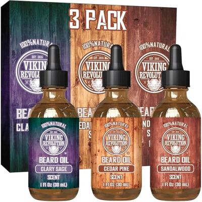 Viking Baardolie voor heren Hydraterende & voedende baardolie set geuren van sandelhout, ceder en dennen & salie cadeau voor heren 3 x 30 ml Viking Baardolie voor heren Hydraterende & voedende baardolie set geuren van sandelhout, ceder en dennen & salie cadeau voor heren 3 x 30 ml