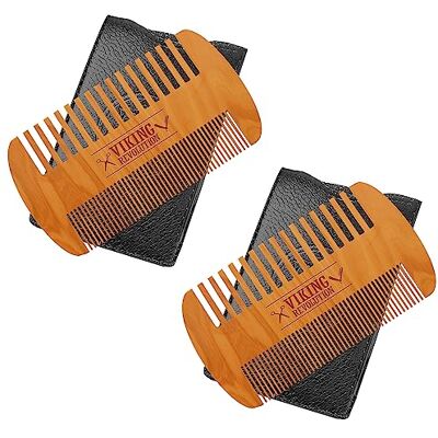 Viking Set van 2 houten baardkammen en etui zakkam Viking Set van 2 houten baardkammen en etui zakkam