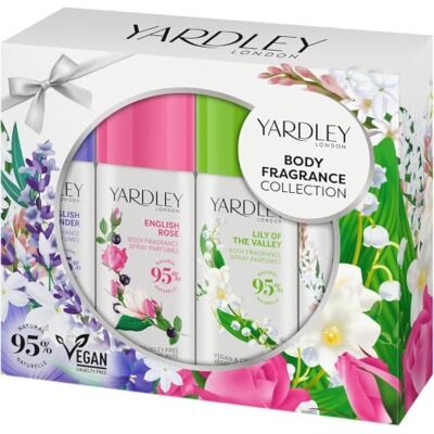 Yardley London Modern Classics Body Spray Collection, mini-set Inclusief Engelse lavendel, roos, lelietje-dalei en jasmijn bodysprays, geen aerosol, veganistisch, dierproefvrij Yardley London Modern Classics Body Spray Collection, mini-set Inclusief Engelse lavendel, roos, lelietje-dalei en jasmijn bodysprays, geen aerosol, veganistisch, dierproefvrij