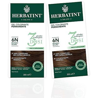 Herbatint Permanente kleurgel, 3 blikjes, 6N, donkerblond, 2 dozen (2 x 300 ml) Herbatint Permanente kleurgel, 3 blikjes, 6N, donkerblond, 2 dozen (2 x 300 ml)