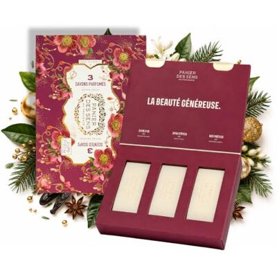 Panier des Sens Cadeauset met 3 kerstgeparfumeerde zepen, 3 x 100 g Drie door Kerstmis geïnspireerde geurzeep in een geschenkdoos, gemaakt in Frankrijk en verrijkt met shea. Panier des Sens Cadeauset met 3 kerstgeparfumeerde zepen, 3 x 100 g Drie door Kerstmis geïnspireerde geurzeep in een geschenkdoos, gemaakt in Frankrijk en verrijkt met shea.
