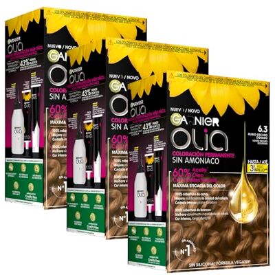 Garnier Olia 3 stuks permanente kleuring zonder ammoniak voor een aangename geur met bloemenoliën van natuurlijke oorsprong, kleur 6,3 donkerblond Garnier Olia 3 stuks permanente kleuring zonder ammoniak voor een aangename geur met bloemenoliën van natuurlijke oorsprong, kleur 6,3 donkerblond