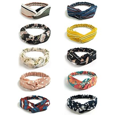 DRESHOW 10 stuks boho-hoofdband voor dames, bedrukte hoofdband, gedraaide knopen, elastische hoofdband, mooie haarband voor meisjes, 10 verpakkingen stijl N DRESHOW 10 stuks boho-hoofdband voor dames, bedrukte hoofdband, gedraaide knopen, elastische hoofdband, mooie haarband voor meisjes, 10 verpakkingen stijl N