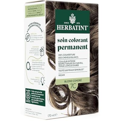 Herbatint Permanente haarkleurverzorging 7C asblond 170 ml zonder ammoniak, 100% dekking van wit haar Dermatologisch getest voor de gevoelige huid, met 8 biologische plantenextracten Herbatint Permanente haarkleurverzorging 7C asblond 170 ml zonder ammoniak, 100% dekking van wit haar Dermatologisch getest voor de gevoelige huid, met 8 biologische plantenextracten