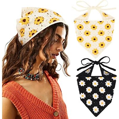 DRESHOW Set van 2 vintage gehaakte bandana's met aardbeienprint voor dames en meisjes DRESHOW Set van 2 vintage gehaakte bandana's met aardbeienprint voor dames en meisjes