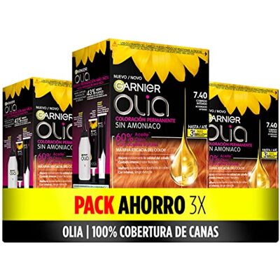 Garnier Olia 3 stuks permanente kleuring zonder ammoniak voor een aangename geur met bloemenoliën van natuurlijke oorsprong 7,40 Bold intens koper Garnier Olia 3 stuks permanente kleuring zonder ammoniak voor een aangename geur met bloemenoliën van natuurlijke oorsprong 7,40 Bold intens koper