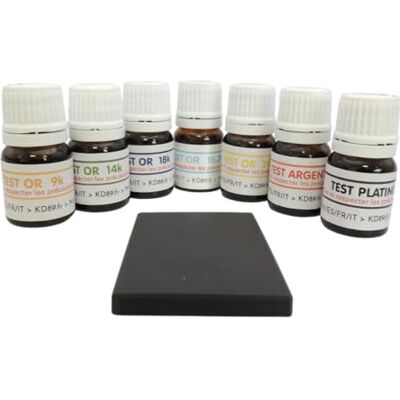 KD89 Gold Test Kit 7 om metalen te testen! Bepaal de titel van je gouden sieraden (9k, 14k, 18k, 19,2k, 24k)! + Platina & Silver test! Gratis toetssteen, glas KD89 Gold Test Kit 7 om metalen te testen! Bepaal de titel van je gouden sieraden (9k, 14k, 18k, 19,2k, 24k)! + Platina & Silver test! Gratis toetssteen, glas