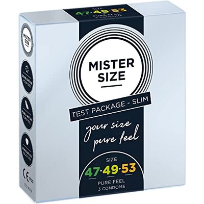 MISTER SIZE 3 stuks dunne condooms (47-49-53 mm) / sensationele & zachte condooms / extra dun en extra dun / latex 100% natuurlijk rubber / natuurlijk gevoel MISTER SIZE 3 stuks dunne condooms (47-49-53 mm) / sensationele & zachte condooms / extra dun en extra dun / latex 100% natuurlijk rubber / natuurlijk gevoel