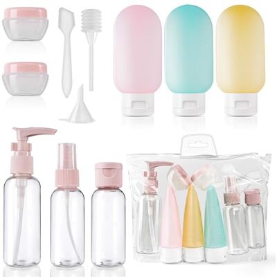 Cheerhom 11 stuks siliconen reisflessen 30/50/60/80 ml reisflessen om te vullen voor toiletartikelen, shampoodispenser, transparante spray, kleine blikjes crème Cheerhom 11 stuks siliconen reisflessen 30/50/60/80 ml reisflessen om te vullen voor toiletartikelen, shampoodispenser, transparante spray, kleine blikjes crème