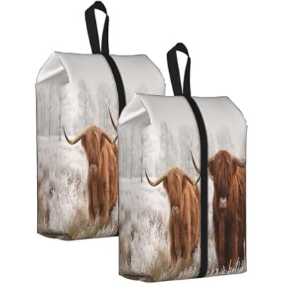 Poadnly Neige d'hiver Vache écossaise des Highlands, Lot de 2 Sacs à Chaussures de Voyage, Sacs de Rangement imperméables, Organisateur de Chaussures pour Les Voyages et la Maison Poadnly Neige d'hiver Vache écossaise des Highlands, Lot de 2 Sacs à Chaussures de Voyage, Sacs de Rangement imperméables, Organisateur de Chaussures pour Les Voyages et la Maison