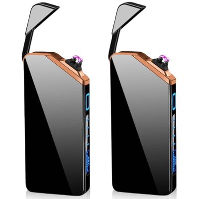Leikurvo Elektronische USB-aansteker, lichtboog, met batterij-indicator, winddicht, drukknopontsteking, zwart, 2 stuks Leikurvo Elektronische USB-aansteker, lichtboog, met batterij-indicator, winddicht, drukknopontsteking, zwart, 2 stuks