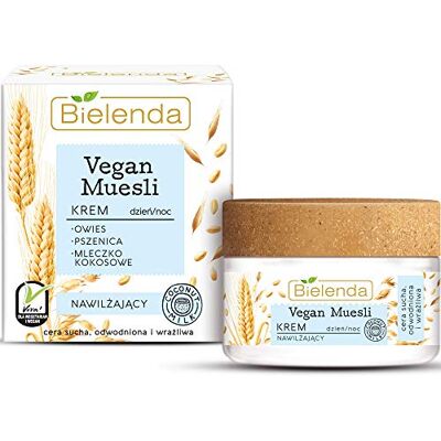 Bielenda Muesli Vegan diep vocht, voedt, zacht en gezond voor de huid, veganistische muesli vochtinbrengende crème met haver, tarwe, kokosnootmelk, 50 ml Bielenda Muesli Vegan diep vocht, voedt, zacht en gezond voor de huid, veganistische muesli vochtinbrengende crème met haver, tarwe, kokosnootmelk, 50 ml