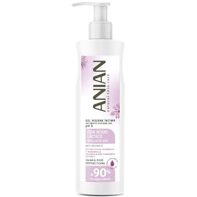 ANIAN Intieme hygiënegel voor vrouwen, 250 ml, met calendula en kamille-extract, geformuleerd met pH 5, reinigt en respecteert de intieme zone, anti-irriterend en kalmerend jeuk, 90% ANIAN Intieme hygiënegel voor vrouwen, 250 ml, met calendula en kamille-extract, geformuleerd met pH 5, reinigt en respecteert de intieme zone, anti-irriterend en kalmerend jeuk, 90%