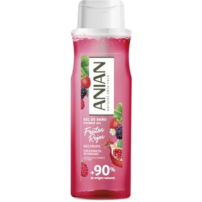ANIAN Douchegel met rode vruchten 750 ml met granaatappelextract, zoet en fruitig aroma, voor elk huidtype, 90% ingrediënten van natuurlijke oorsprong, geschikt voor veganisten ANIAN Douchegel met rode vruchten 750 ml met granaatappelextract, zoet en fruitig aroma, voor elk huidtype, 90% ingrediënten van natuurlijke oorsprong, geschikt voor veganisten