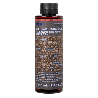 KORRES Athenian GROOMING 2-in-1 shampoo en douchegel voor heren, hydraterend en ontwarrend, met verkwikkende noten van verse bergamot en leer, zonder siliconen en parabenen, 250 ml KORRES Athenian GROOMING 2-in-1 shampoo en douchegel voor heren, hydraterend en ontwarrend, met verkwikkende noten van verse bergamot en leer, zonder siliconen en parabenen, 250 ml