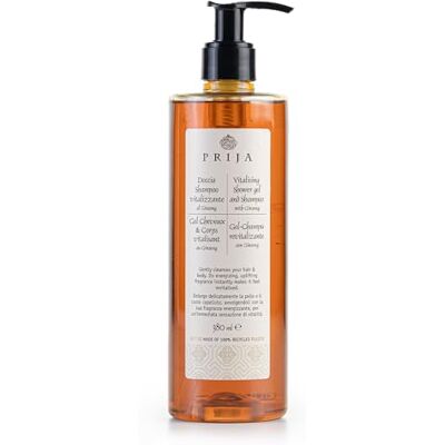 Prija Douchegel en shampoo met ginseng-extract, douchegel en shampoo, hydraterend en energiek voor lichaam en haar, met pompdispenser, 380 ml Prija Douchegel en shampoo met ginseng-extract, douchegel en shampoo, hydraterend en energiek voor lichaam en haar, met pompdispenser, 380 ml