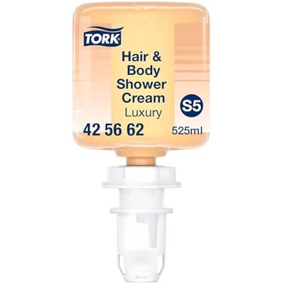 Tork Luxury Mini-douchecrème voor lichaam en haar, S5, shampoo, conditioner en douchegel, 3-in-1, 1 x 525 ml, 425662 Tork Luxury Mini-douchecrème voor lichaam en haar, S5, shampoo, conditioner en douchegel, 3-in-1, 1 x 525 ml, 425662