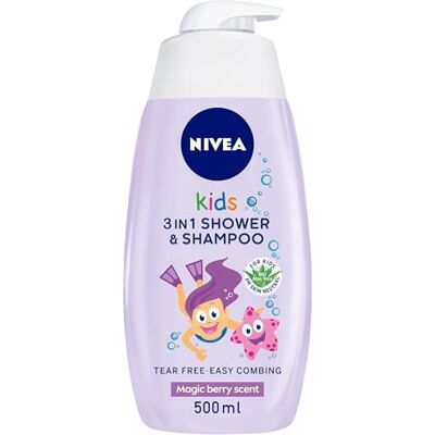 NIVEA Kids Very Berry 2-in-1 douche en shampoo (500 ml), douchegel voor kinderen en kindershampoo, beschermt tegen scheuren en knopen, met biologische aloë vera en kamille NIVEA Kids Very Berry 2-in-1 douche en shampoo (500 ml), douchegel voor kinderen en kindershampoo, beschermt tegen scheuren en knopen, met biologische aloë vera en kamille