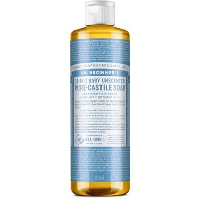 Dr. Bronner's Dr. Bronner 18-in-1 Hennep Un-Scented Baby Soft Pure-Castille Vloeibare Zeep, 16 oz Fles Dr. Bronner's Dr. Bronner 18-in-1 Hennep Un-Scented Baby Soft Pure-Castille Vloeibare Zeep, 16 oz Fles