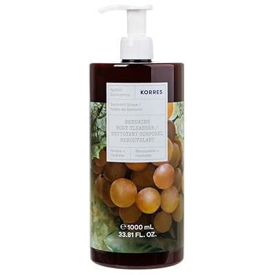 KORRES SANTORINI GRAPE Revitaliserende douchegel maat XXL met heerlijke fruitige druivengeur, jumbomaat, veganistisch, 1 liter KORRES SANTORINI GRAPE Revitaliserende douchegel maat XXL met heerlijke fruitige druivengeur, jumbomaat, veganistisch, 1 liter