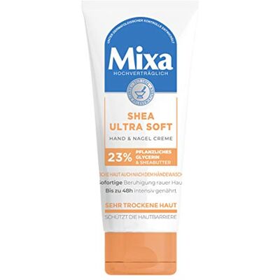 Mixa Shea Ultra Soft Hand- en nagelcrème, voedende balsem voor droge, gebarsten en ruwe handen, bescherming en intensieve verzorging, met glycerine en sheaboter, 100 ml Mixa Shea Ultra Soft Hand- en nagelcrème, voedende balsem voor droge, gebarsten en ruwe handen, bescherming en intensieve verzorging, met glycerine en sheaboter, 100 ml