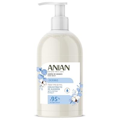 ANIAN Dermo handzeep 500 ml voor alle huidtypes met katoenbloem en glycerine, reinigt en hydrateert, zachte verzorging, + 95% ingrediënten van natuurlijke oorsprong ANIAN Dermo handzeep 500 ml voor alle huidtypes met katoenbloem en glycerine, reinigt en hydrateert, zachte verzorging, + 95% ingrediënten van natuurlijke oorsprong