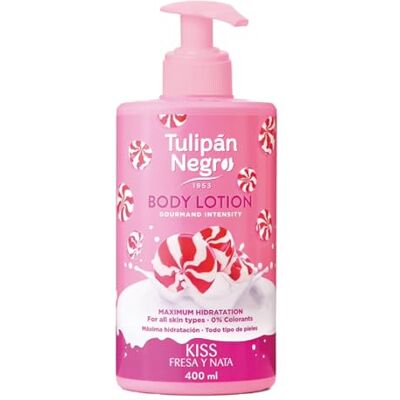 TULIPAN NEGRO Zwarte tulp bodylotion met aardbeien- en crème-doseerder, maximale hydratatie 400 ml, intensief geparfumeerd en voor elk huidtype TULIPAN NEGRO Zwarte tulp bodylotion met aardbeien- en crème-doseerder, maximale hydratatie 400 ml, intensief geparfumeerd en voor elk huidtype