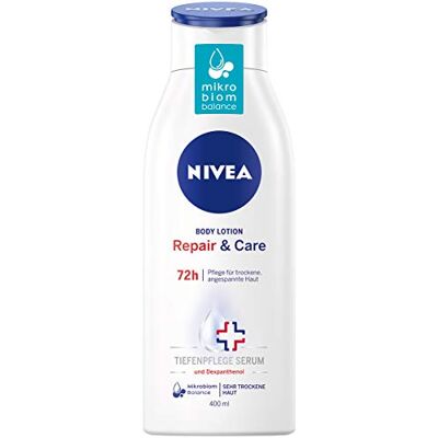 NIVEA Repair & Care Bodylotion (400 ml), lotion voor zeer droge huid en voor het verlichten van spanningen, houdt het microbioom van de huid in evenwicht en verzorgt bijzonder voorzichtig NIVEA Repair & Care Bodylotion (400 ml), lotion voor zeer droge huid en voor het verlichten van spanningen, houdt het microbioom van de huid in evenwicht en verzorgt bijzonder voorzichtig