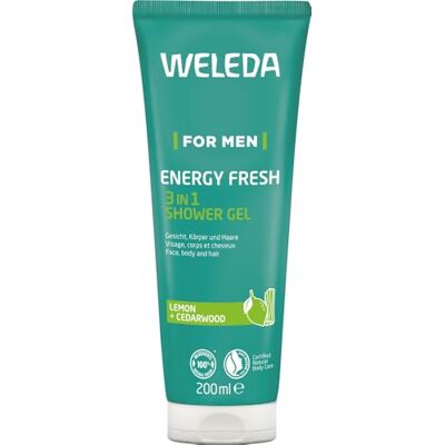WELEDA Bio For Men Energy Fresh 3-in-1 douchegel en shampoo natuurlijke cosmetica voor mannen, douchezeep en haarverzorging met citroen- en cederhoutgeur, douchegel voor het reinigen van de WELEDA Bio For Men Energy Fresh 3-in-1 douchegel en shampoo natuurlijke cosmetica voor mannen, douchezeep en haarverzorging met citroen- en cederhoutgeur, douchegel voor het reinigen van de