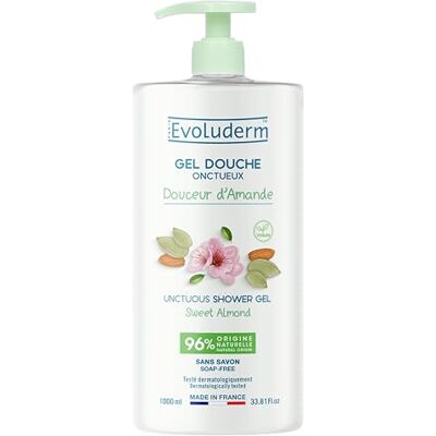 Evoluderm – Douchegel met amandelzoetheid, 1000 ml, 95% natuurlijke oorsprong, veganistisch, gemaakt in Frankrijk Evoluderm – Douchegel met amandelzoetheid, 1000 ml, 95% natuurlijke oorsprong, veganistisch, gemaakt in Frankrijk