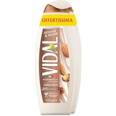 Vidal Almond & Shea schuimbad, verzachtende formule, met amandelolie en sheaboter, dermatologisch getest, 2 flessen van 600 ml Vidal Almond & Shea schuimbad, verzachtende formule, met amandelolie en sheaboter, dermatologisch getest, 2 flessen van 600 ml