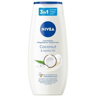 NIVEA Coconut & Jojoba-olie verzorgende douchegel (250 ml), pH-neutrale douchegel voor de huid met natuurlijke jojoba-olie, hydraterende douchecrème met delicate kokosgeur NIVEA Coconut & Jojoba-olie verzorgende douchegel (250 ml), pH-neutrale douchegel voor de huid met natuurlijke jojoba-olie, hydraterende douchecrème met delicate kokosgeur