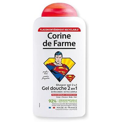 Corine de Farme Douchegel voor kinderen, 2-in-1, lichaam en haar, superman, extra zacht, Clean Beauty formule, 100% Franse productie, 300 ml Corine de Farme Douchegel voor kinderen, 2-in-1, lichaam en haar, superman, extra zacht, Clean Beauty formule, 100% Franse productie, 300 ml