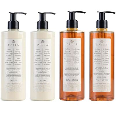 Prija Lot de 2 crèmes revitalisantes pour les mains et le corps + cheveux et corps au ginseng 2 x 380 ml Savon Wellness Spa Gel douche lotion pour le corps Lotion hydratante vitamine E et beurre de Prija Lot de 2 crèmes revitalisantes pour les mains et le corps + cheveux et corps au ginseng 2 x 380 ml Savon Wellness Spa Gel douche lotion pour le corps Lotion hydratante vitamine E et beurre de