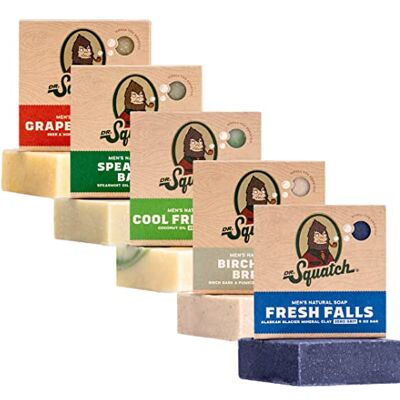 Dr. Squatch All Natural Soap Bar for Men, 5 Bar Variety Pack Birchwood Breeze, Cool Fresh Aloë, Fresh Falls, Grapefruit IPA, Spearmint Basil Dr. Squatch All Natural Soap Bar for Men, 5 Bar Variety Pack Birchwood Breeze, Cool Fresh Aloë, Fresh Falls, Grapefruit IPA, Spearmint Basil
