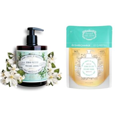 Panier des Sens Vloeibare handzeep jasmijn – 1 zeep + 1 navulverpakking 2 1 vloeibare zeep 500 ml + 1 eco-navulverpakking 500 ml, dus 1 l zeep met bloemengeur van jasmijn Panier des Sens Vloeibare handzeep jasmijn – 1 zeep + 1 navulverpakking 2 1 vloeibare zeep 500 ml + 1 eco-navulverpakking 500 ml, dus 1 l zeep met bloemengeur van jasmijn