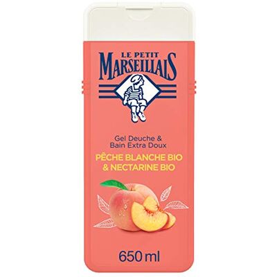Le Petit Marseillais Douche en badcrème van , extra zacht, biologische witte perzik en nectarine, 650 ml Le Petit Marseillais Douche en badcrème van , extra zacht, biologische witte perzik en nectarine, 650 ml