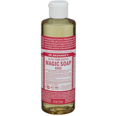 Dr. Bronner's 18-in-1 biologische vloeibare zeep met pure henneproos uit Castilië, 237 ml Dr. Bronner's 18-in-1 biologische vloeibare zeep met pure henneproos uit Castilië, 237 ml