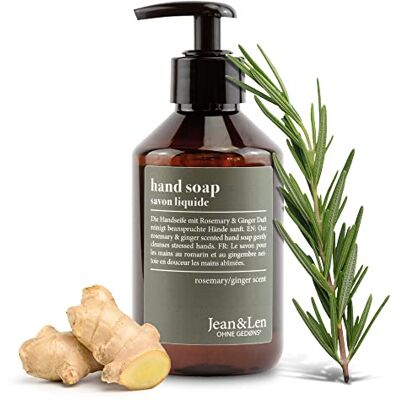 Jean & Len Rosemary & Ginger Handzeep, reinigt belaste handen, voor dagelijks gebruik, vloeibare zeep in pompdispenser, navulbaar, zonder parabenen, siliconen en microplastic, 250 ml Jean & Len Rosemary & Ginger Handzeep, reinigt belaste handen, voor dagelijks gebruik, vloeibare zeep in pompdispenser, navulbaar, zonder parabenen, siliconen en microplastic, 250 ml