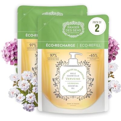 Panier des Sens Verbene handzeep navulverpakking, 500 ml, 2 stuks Savon de Marseille – navulverpakking van hydraterende vloeibare zeep met kokosolie voor een zachte dagelijkse reiniging Panier des Sens Verbene handzeep navulverpakking, 500 ml, 2 stuks Savon de Marseille – navulverpakking van hydraterende vloeibare zeep met kokosolie voor een zachte dagelijkse reiniging