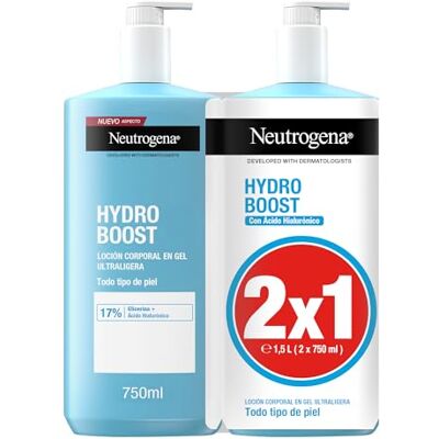 Neutrogena Hydro Boost Set van 2 ultralichte gellotions, 750 ml, verfrissende lichaamscrème met glycerine en hyaluronzuur voor alle huidtypes Neutrogena Hydro Boost Set van 2 ultralichte gellotions, 750 ml, verfrissende lichaamscrème met glycerine en hyaluronzuur voor alle huidtypes