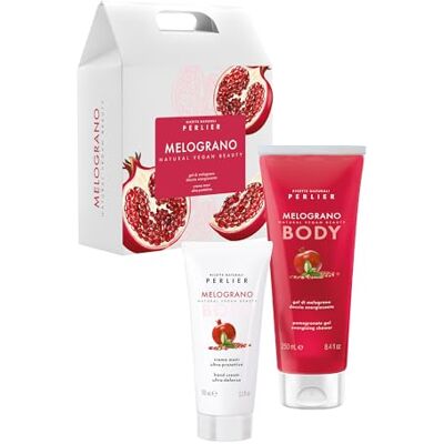 Perlier , Granaatappelset met veganistische schuimdouche en beschermende handcrème, rijk aan antioxidanten, veganistische formule. Elegante verpakking Perlier , Granaatappelset met veganistische schuimdouche en beschermende handcrème, rijk aan antioxidanten, veganistische formule. Elegante verpakking