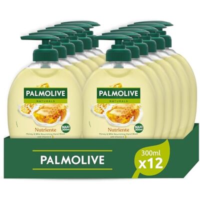 Palmolive Naturals Vloeibare handzeep, melk en honing, 300 ml x 12, 96% biologisch afbreekbare formule, met hydraterende melk, delicate formule, recyclebare fles, dermatologisch getest Palmolive Naturals Vloeibare handzeep, melk en honing, 300 ml x 12, 96% biologisch afbreekbare formule, met hydraterende melk, delicate formule, recyclebare fles, dermatologisch getest