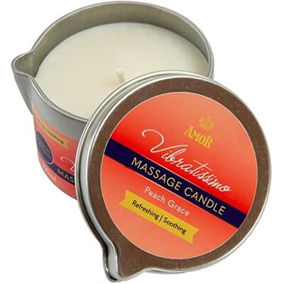 Vibratissimo Peach Grace massagekaars, 50 ml Kaars met perzikgeur, ontspannende kaars, met natuurlijke grondstoffen en kokosolie, geschikt voor de gevoelige huid Vibratissimo Peach Grace massagekaars, 50 ml Kaars met perzikgeur, ontspannende kaars, met natuurlijke grondstoffen en kokosolie, geschikt voor de gevoelige huid