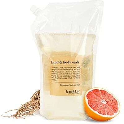 Jean & Len Hand- en lichaamsreiniger, bloedsinaasappel en vetiver, fruitige en houtachtige geur, vloeibare zeep navulbaar, zonder parabenen, siliconen en microplastic, veganistisch, 1,5 l Jean & Len Hand- en lichaamsreiniger, bloedsinaasappel en vetiver, fruitige en houtachtige geur, vloeibare zeep navulbaar, zonder parabenen, siliconen en microplastic, veganistisch, 1,5 l