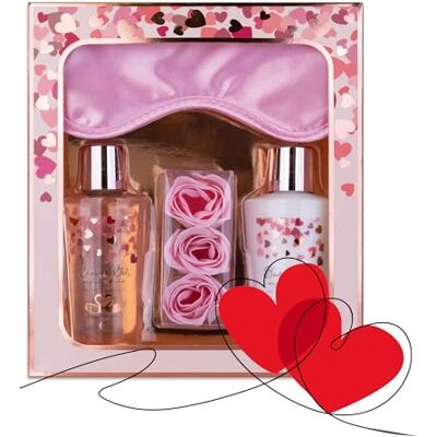 accentra Heart Cascade cadeauset voor dames Schoonheidsset met slaapmasker, douchegel, bodylotion en roze badconfetti Wellnessdoos voor vrouwen en meisjes accentra Heart Cascade cadeauset voor dames Schoonheidsset met slaapmasker, douchegel, bodylotion en roze badconfetti Wellnessdoos voor vrouwen en meisjes