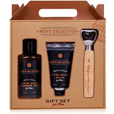 accentra MEN'S COLLECTION Cadeauset van kraftpapier met handvat, badgel 140 ml en douchegel, aftershave balsem 60 ml en flesopener met houten handvat, berk en cedergeur accentra MEN'S COLLECTION Cadeauset van kraftpapier met handvat, badgel 140 ml en douchegel, aftershave balsem 60 ml en flesopener met houten handvat, berk en cedergeur