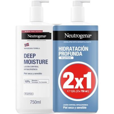 Neutrogena Noorse formule diepe hydratatie hypoallergene bodylotion (2 x 750 ml), vochtinbrengende lichaamscrème voor droge en gevoelige huid met Pro Ceramide-technologie en Neutrogena Noorse formule diepe hydratatie hypoallergene bodylotion (2 x 750 ml), vochtinbrengende lichaamscrème voor droge en gevoelige huid met Pro Ceramide-technologie en